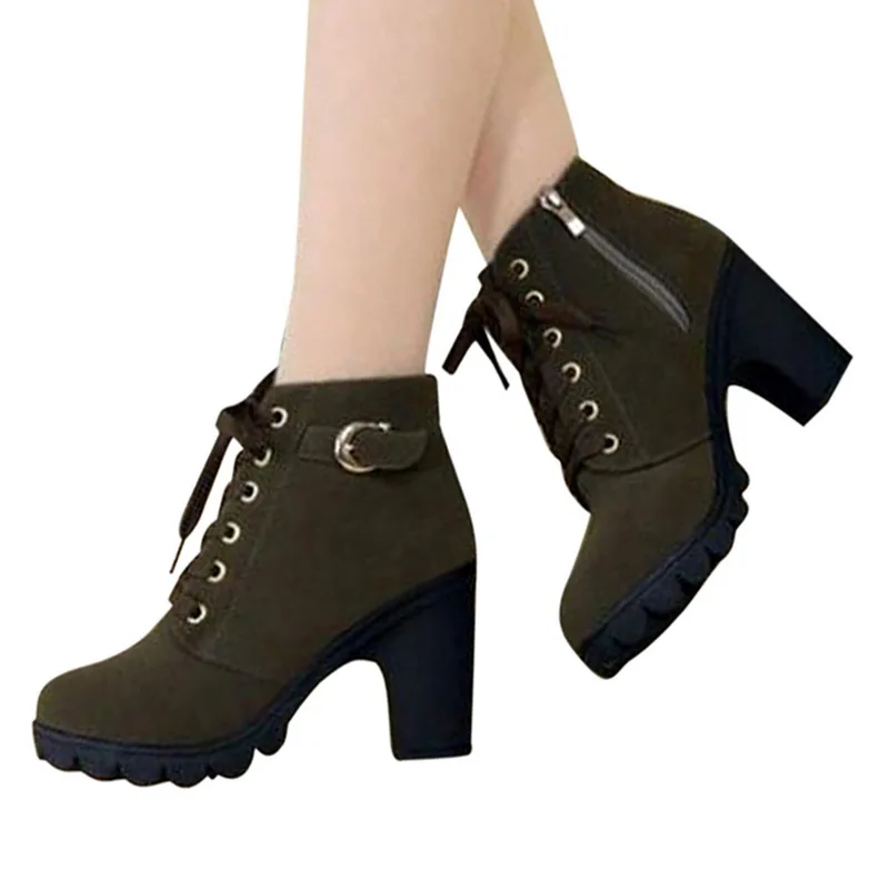 Популярные ботильоны Женская обувь на платформе со шнуровкой и пряжкой Короткие