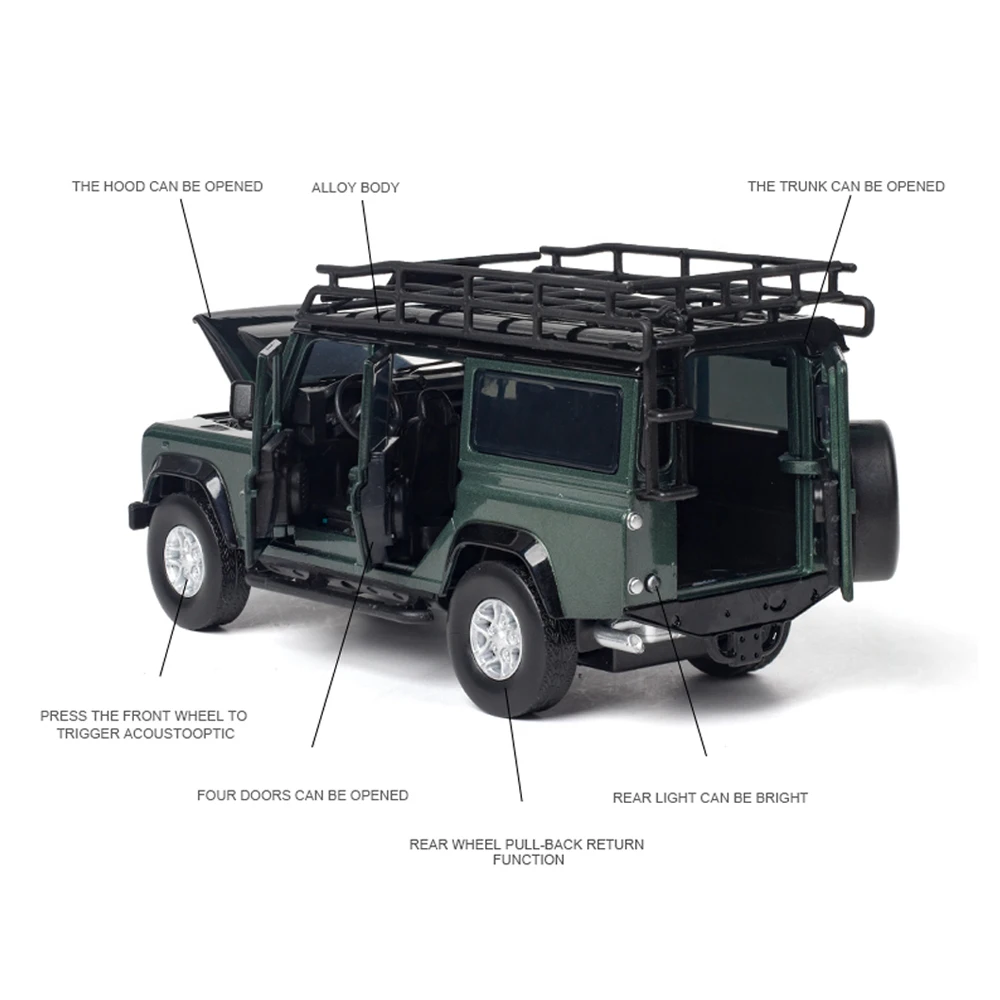 1:32 Высокая моделирования 2010 земли Rover Defender Travel Edition вездеход шестидверные звук