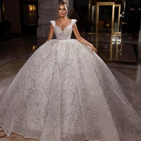cap sleeve vintage wedding dresses bling sequins vintage ball gown customise arabic robe de mariage 2022