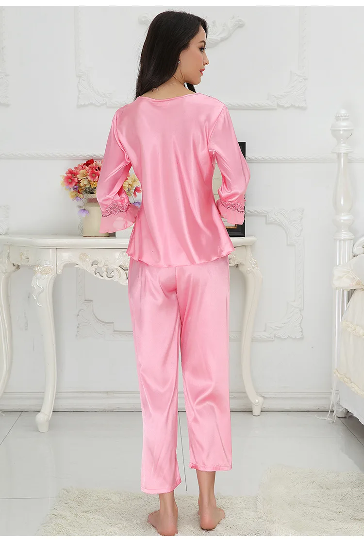 

Silky Pajamas Women Satin 2 Piece Sleepwear Shirt&Pants Spring Autumn New Pijamas Nightwear Soft Lounge Wear Pyjamas Homewear