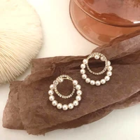 korean rhinestone pearl circles earrings for women etrendy new jewelry elegant earing