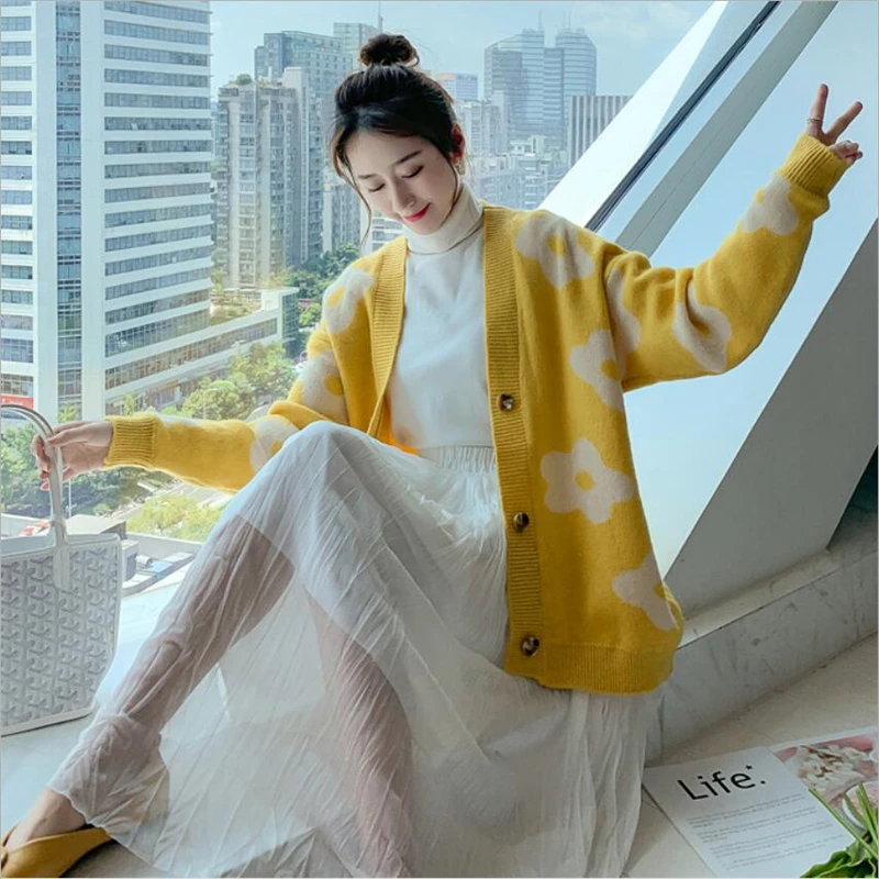 Осенне-зимний женский вязаный кардиган свитер пальто для беременных короткая