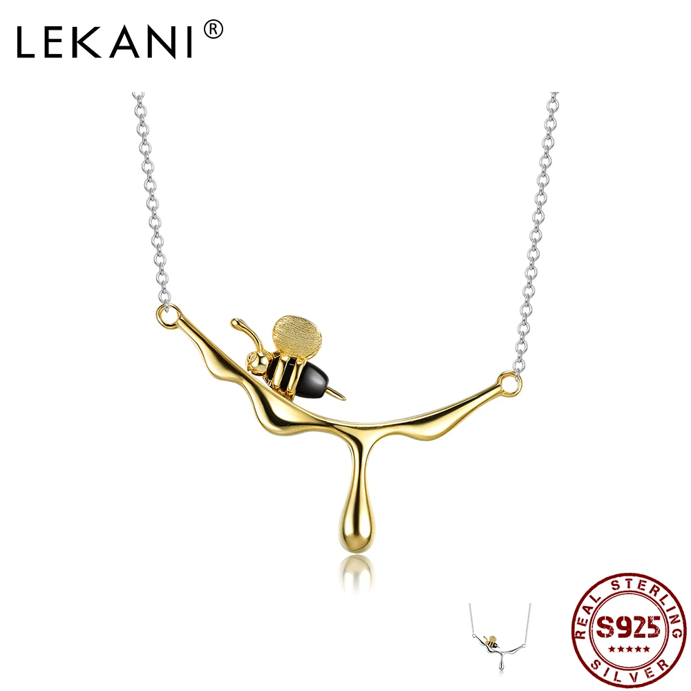 

LEKANI Cute Bee 925 Sterling Silver Pendant Necklaces For Women Agate Stone Luxurious Necklace Birthday Gift Female Fine Jewelry