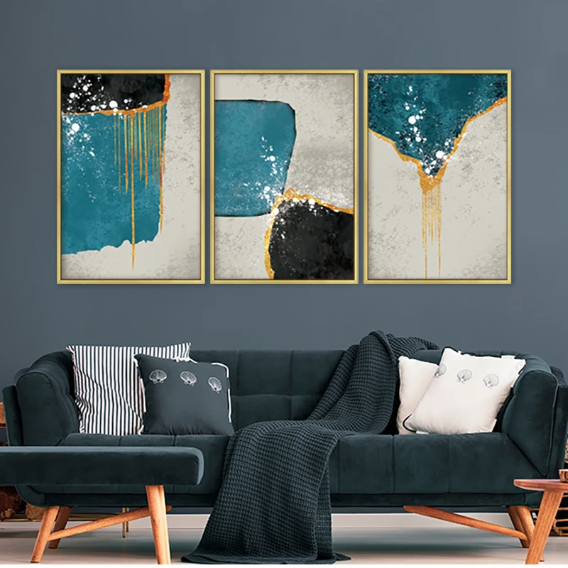 

Abstract Blue And Black Blocks Canvas Painting Fashion Poster Print Strange Thing Wall Art For Living Room Cuadros Home Decor