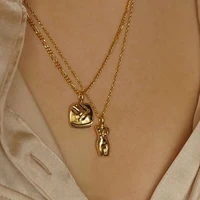 gold color abstract female body pendant necklace minimalist stainless steel face pendant thin chain necklace women jewelry party