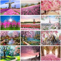 5d diy round diamond painting cherry blossom rhinestone embroidery forest landscape mosaic picture home decoration new year gift