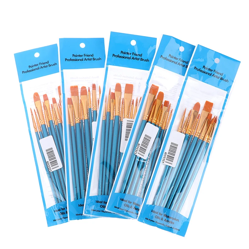 

10Pcs/set New Artist Paint Brush Set Nylon Hair Watercolor Acrylic Oil Painting Brushes Drawing Art Supplies