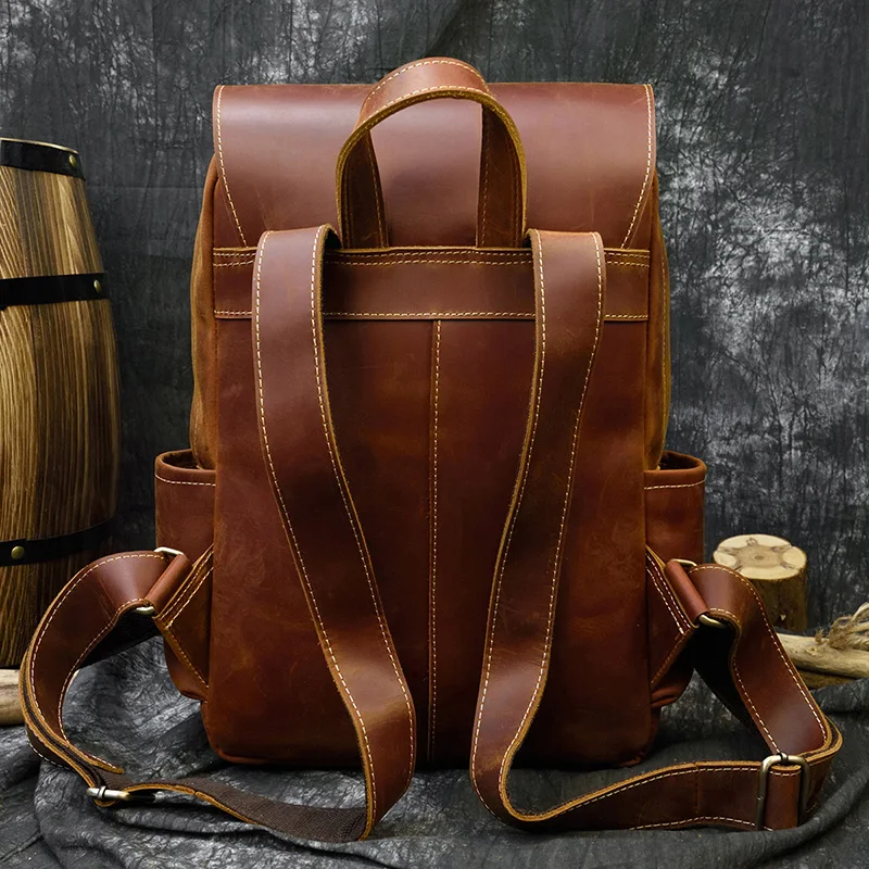 Винтажный Мужской рюкзак Crazy horse коричневый из натуральной воловьей кожи женский