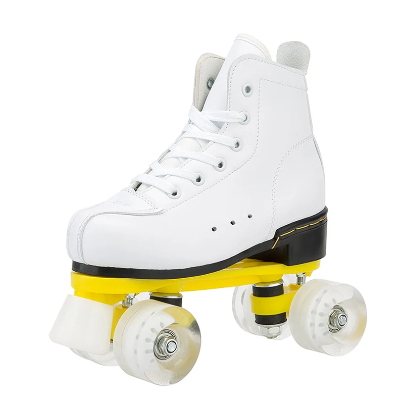 

Roller Skates Double Line Skates Women Men Adult Two Line Skate Shoes Patines De 4 Ruedas With White PU 4 Wheels Patins