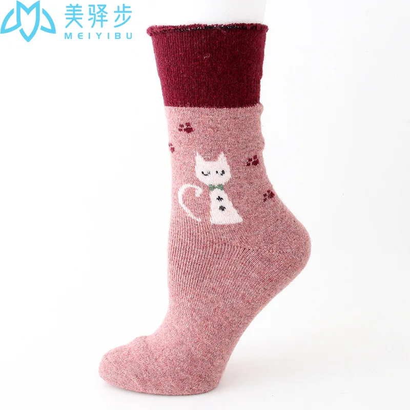 12 Pair Per Set Thickened Wool Socks Winter Warm Cat Cartoon Socks Hot Selling Women's Socks