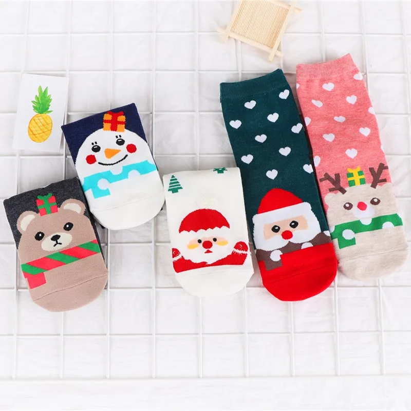 5 пар рождественских носков Санта Клауса женские хлопковые короткие зимние носки