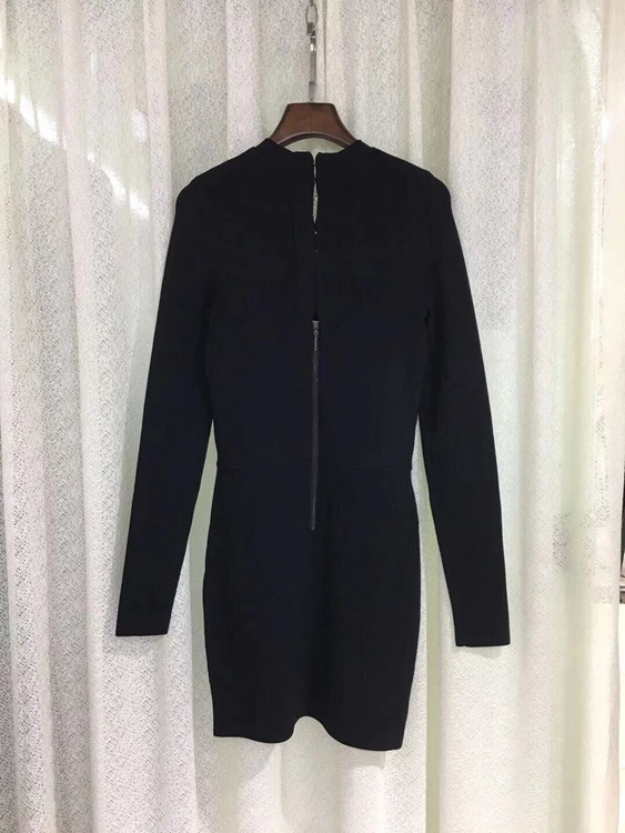 

2021 spring new women's fashion round neck solid color link stitching slim long sleeve knitted dress 304
