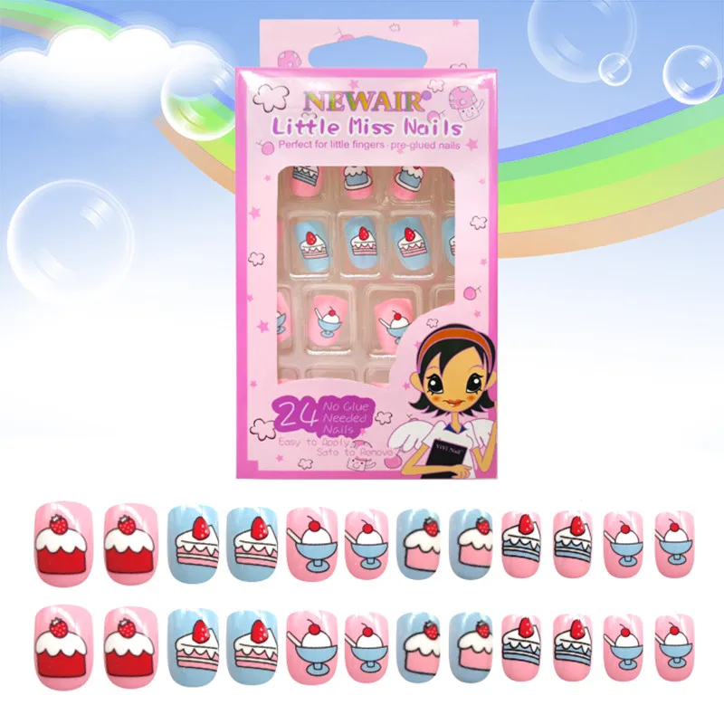 

Press on Children False Nail Tips Cartoon Full Cover Kid Pink Fake Nail Art for Little Girls Fake Nails Manicure Tool Doraemon