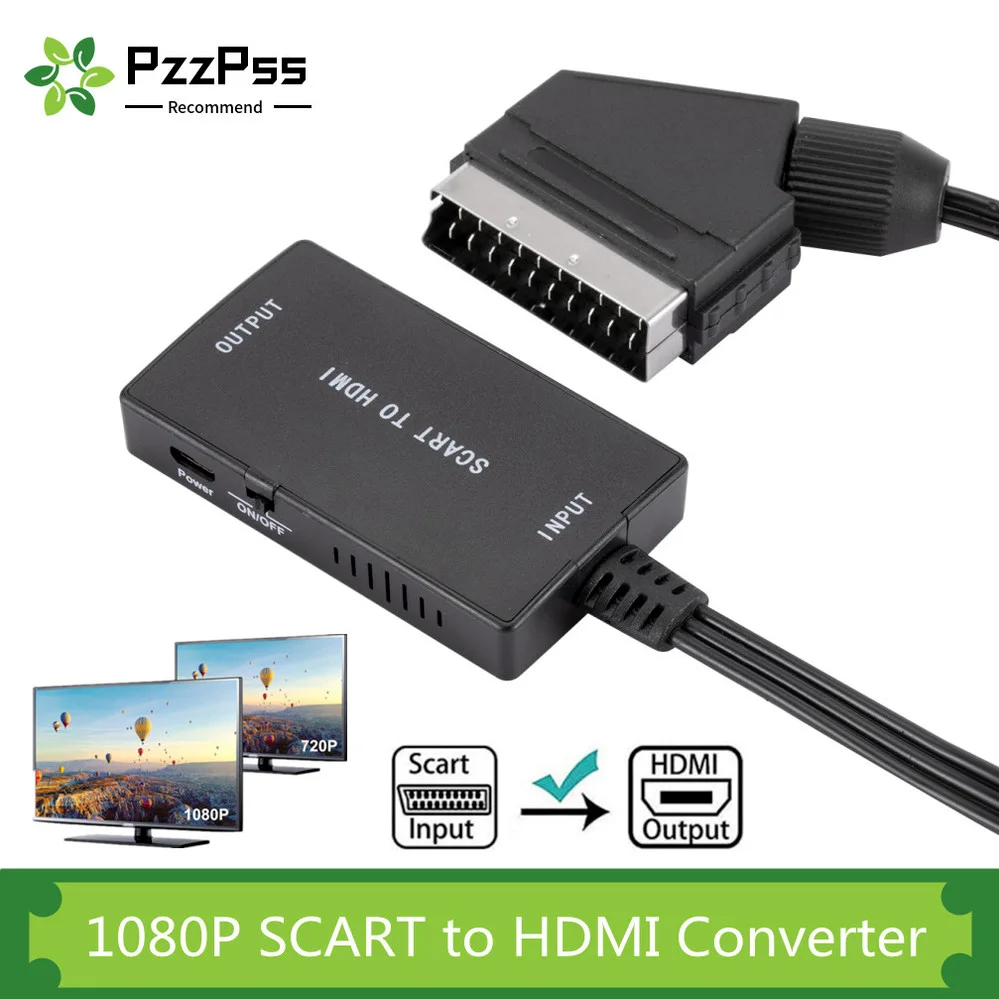 PzzPss-Convertidor DE SCART a HDMI, Con Cables DE Salida HDMI HD 720P/1080P,...