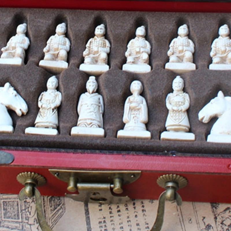 

Vintage Chinese Terracotta Warrior 32 Chess Set Wood Table Chess Games Gift WXTF