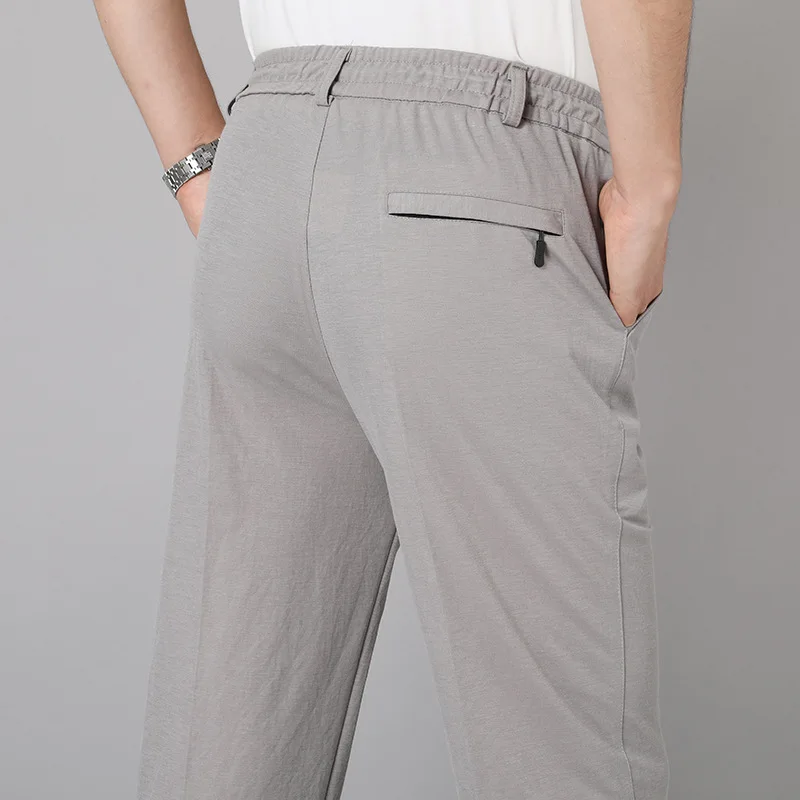 

men's casual pants fitness straight polyester long trousers plus size 2019 spring fall dad business formal beige slacks