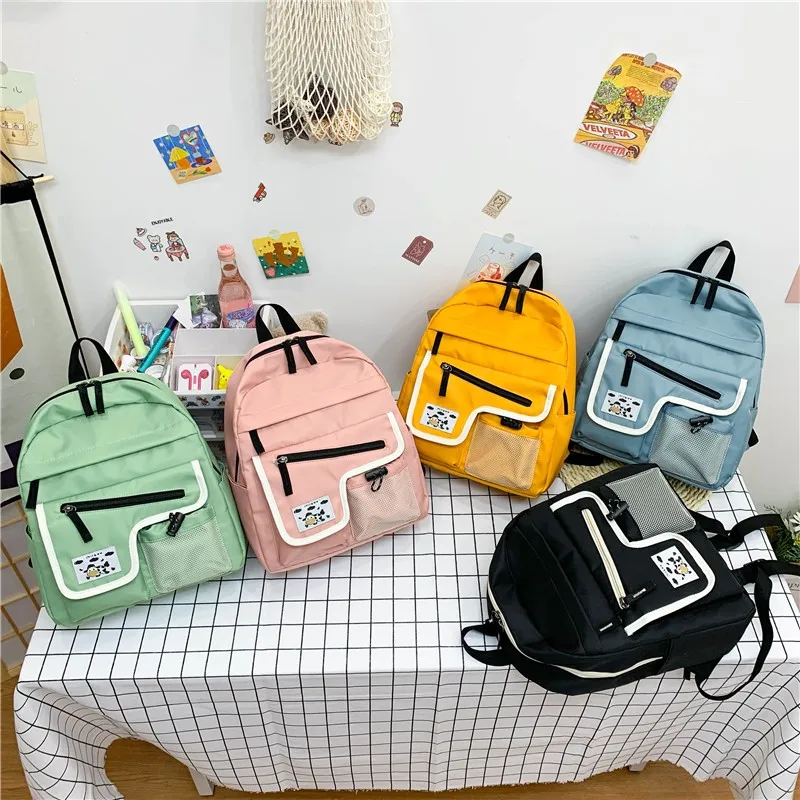 

Harajuku Kawaii Solid Color Women's Backpack Nylon Waterproof Wear-resistant School Bag For Girls Large-capacity School Backpack