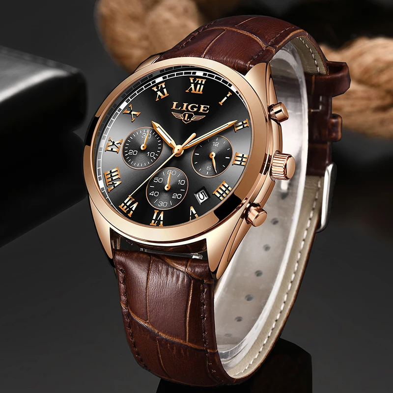 

Reloje 2020 LIGE Men Watch Male Leather Automatic date Quartz Watches Mens Luxury Brand Waterproof Sport Clock Relogio Masculino