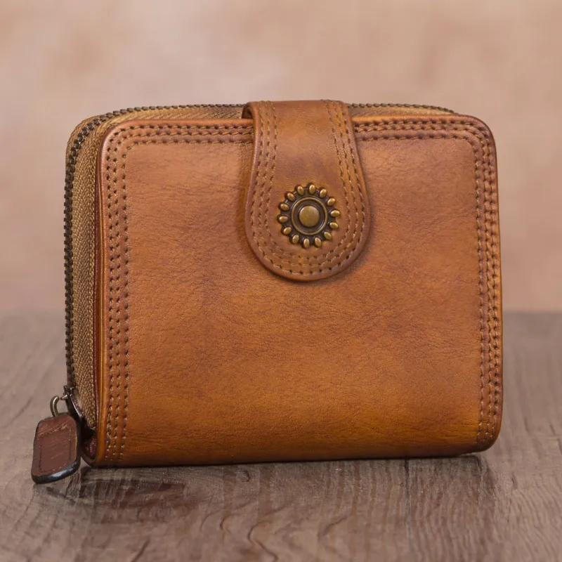 Двойные кожаные кошельки для женщин Винтажный Классический ручной работы