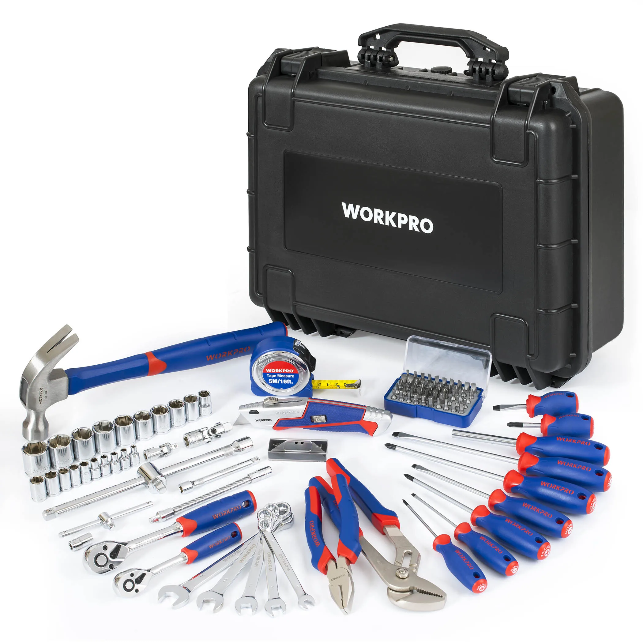 WORKPRO 110 ШТ. Домашний набор инструментов гаечные ключи Розетки Плоскогубцы Отвертки нож Комбинированный набор инструментов Водонепроницаемый чехол