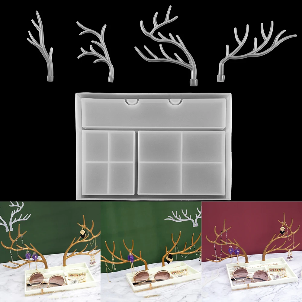 

Big Antle Jewelry Display Silicone Mold Tree Storage Rack Tray Epoxy Resin Mold For DIY Decoration Craft Jewelry Making Supplies
