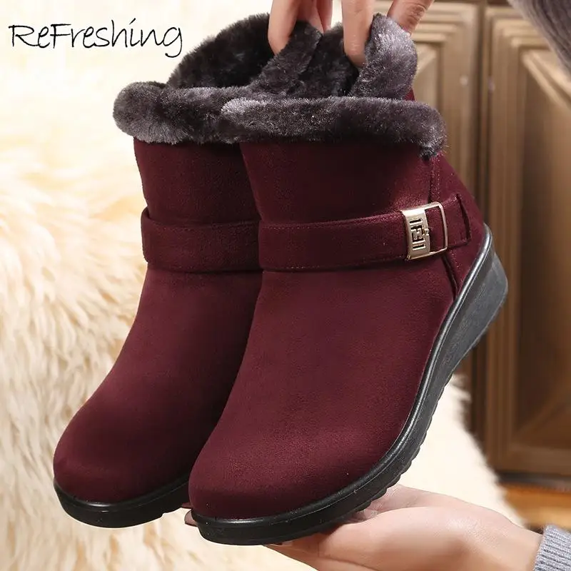 

Fashion Winter Warm Women Boots Suede Plus Velvet Zipper Solid color Casual Lady Shoes 2021 Flat Metal Button Ankle Female Boots