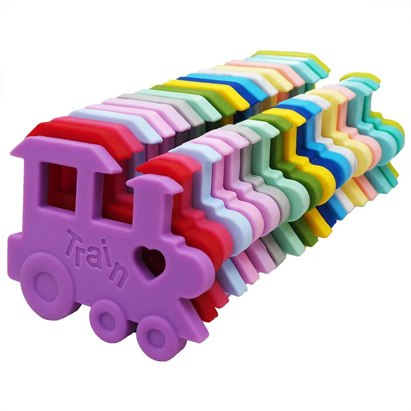 Chenkai 50PCS Silicone Train Teether DIY Cartoon Baby Pacifier Dummy Teething Jewelry Sensory Toy Gift