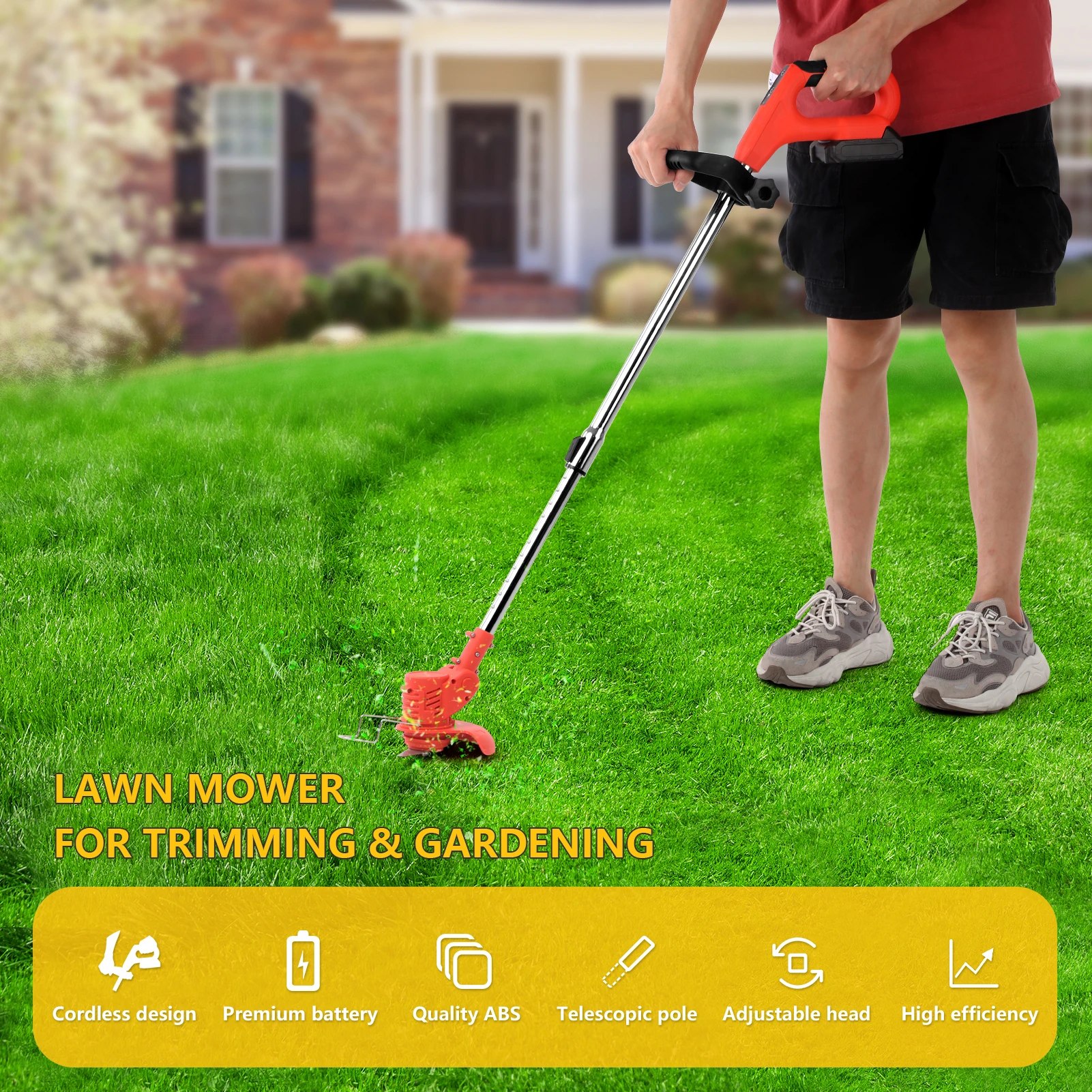 

18V Cordless Lawn Mower Rechargeable Grass Trimmer & Edger Electric Lawn Mower Weeder Weeding Machine Grass Cutter for Trimming