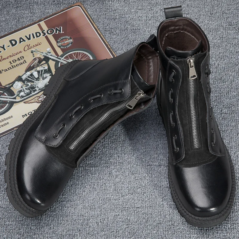 

New Arrival Men Work Boots Youth Fashion Men Zipper Boots Big Size Winter Men Warm Boot Inside Fur Military Tactical Boots Man