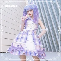 melonshow japanese kawaii sweet lolita dress girls uniform purple anime cute gingham victorian women clothes summer