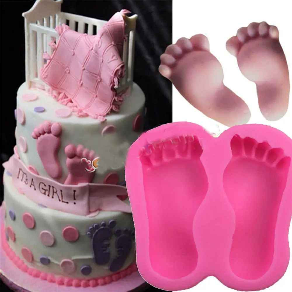 

Gum Paste Icing Mold Chocolate Candy Cake Baking Decor Tips Tool New 3D Baby Shower Feet Silicone Fondant Mould Cake Decor Sugar
