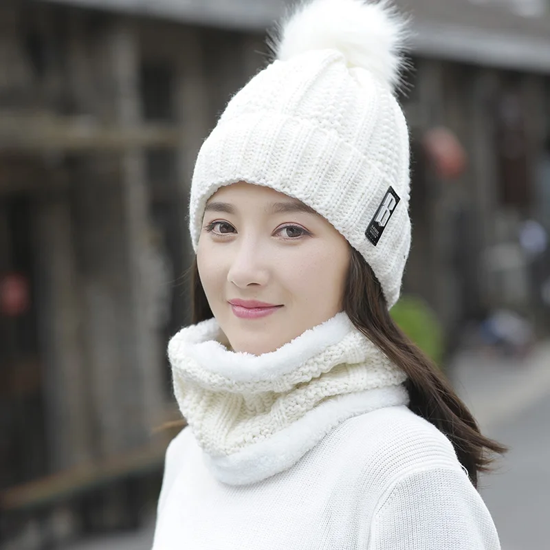 Женская и мужская зимняя шапка шарф набор вязаный теплый помпон шапочки наборы