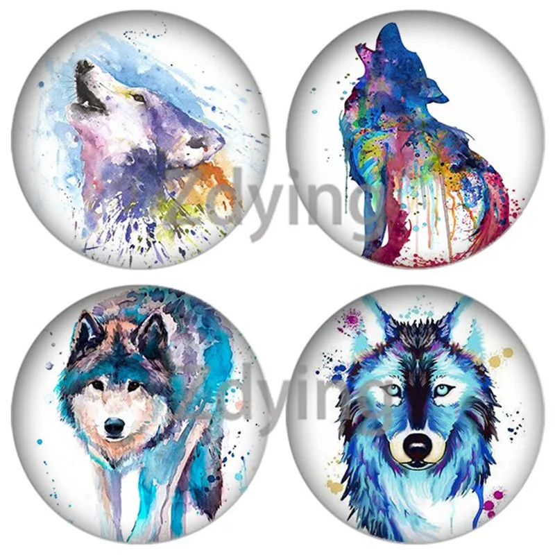 Zmo 5 шт. волки акварельные круглые стеклянные кабошоны волк фото купол