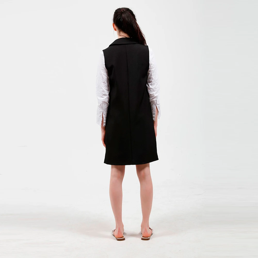 

HStar 2020 Spring New Vest Jackets Women Casual Sleeveless Long Coat Turn-down Collar Outwear Ladies Working Coat