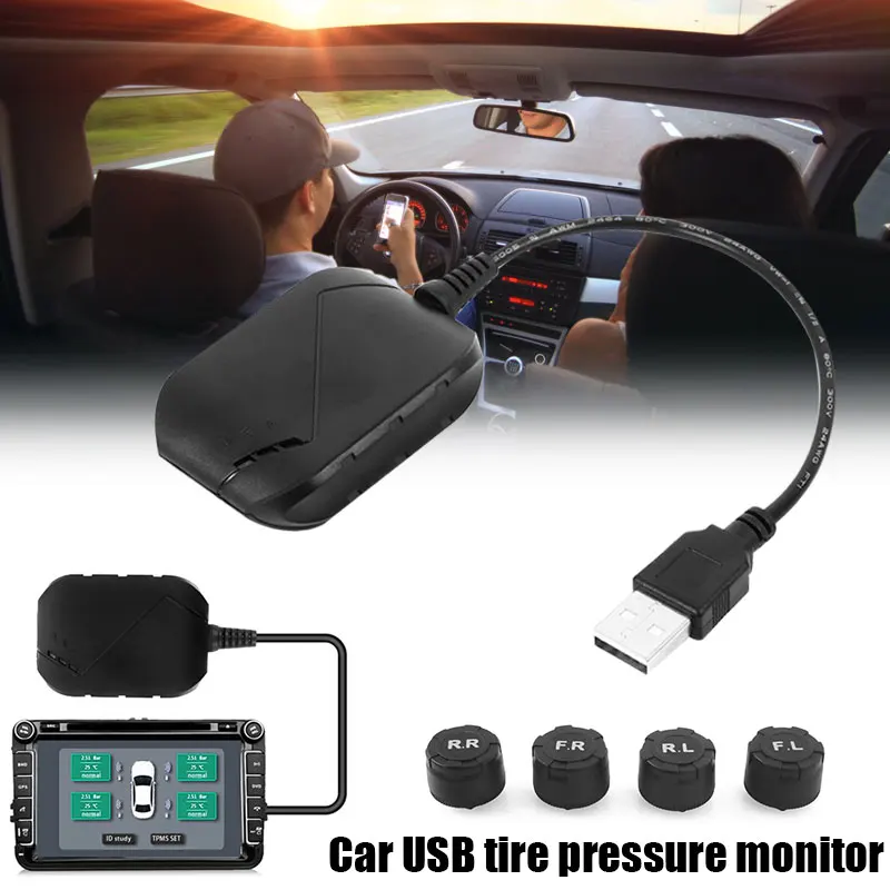 4 внешних датчика Tpms Usb автомобильная сигнализация низкого давления TPMS