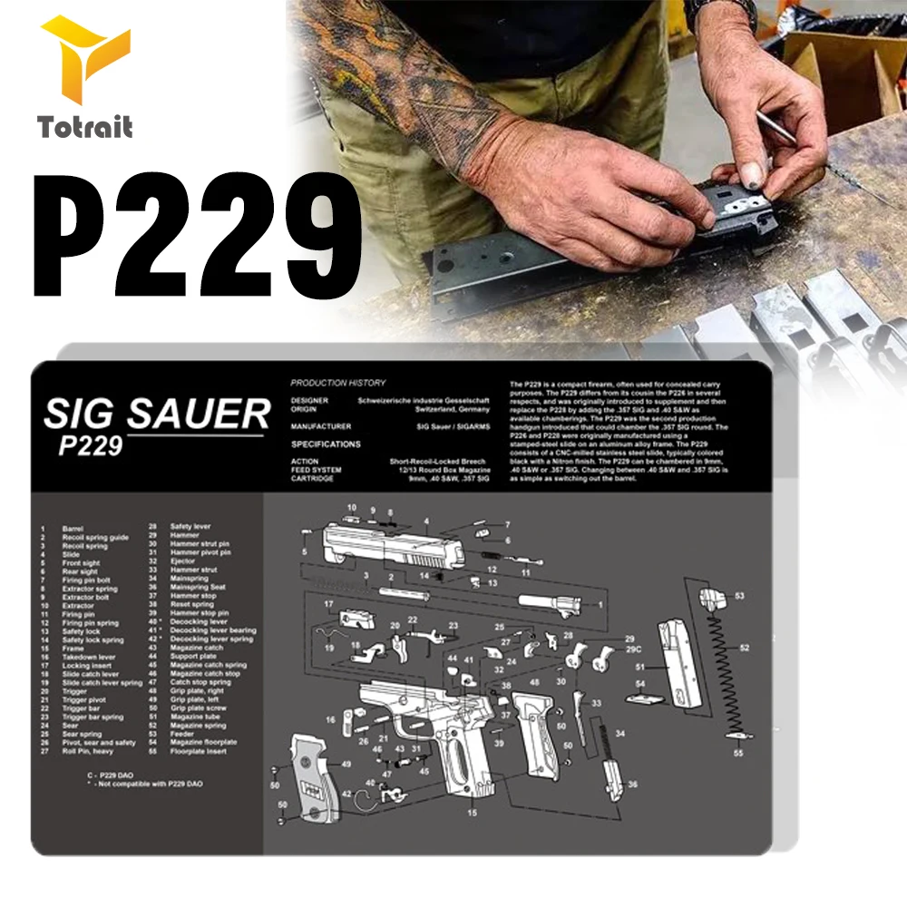 Totrait SIG P229 Gun Cleaning Rubber Mat With Parts Diagram Instructions Armorers Bench Mouse Pad for P226 | Спорт и развлечения