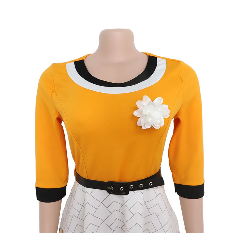 

African Clothes High Quality A-Line Dress Women Elegant Flower Printed Patchwork O-Neck Bodycon Belt Dress Office Lady