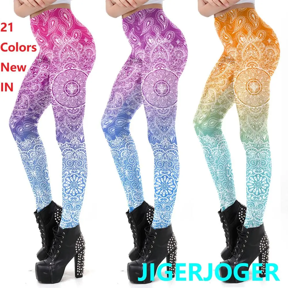 JIGERJOGER 21 цвет, новинка в на зиму и осень, с цветочным принтом, мандалой с цветочным принтом женские эластичные yoga Штаны женские спортивные Леггинсы