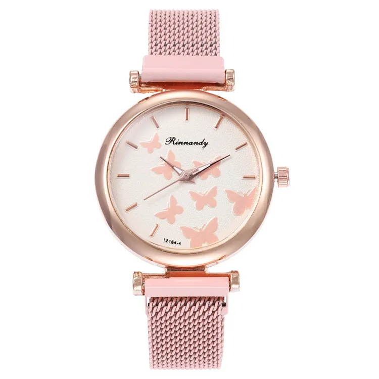 Часы наручные женские кварцевые аналоговые со стразами с браслетом-бабочкой |