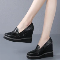 fashion sneakers women cow leather wedges high heel ankle boots female summer round toe platform mary jane shoes casual shoes