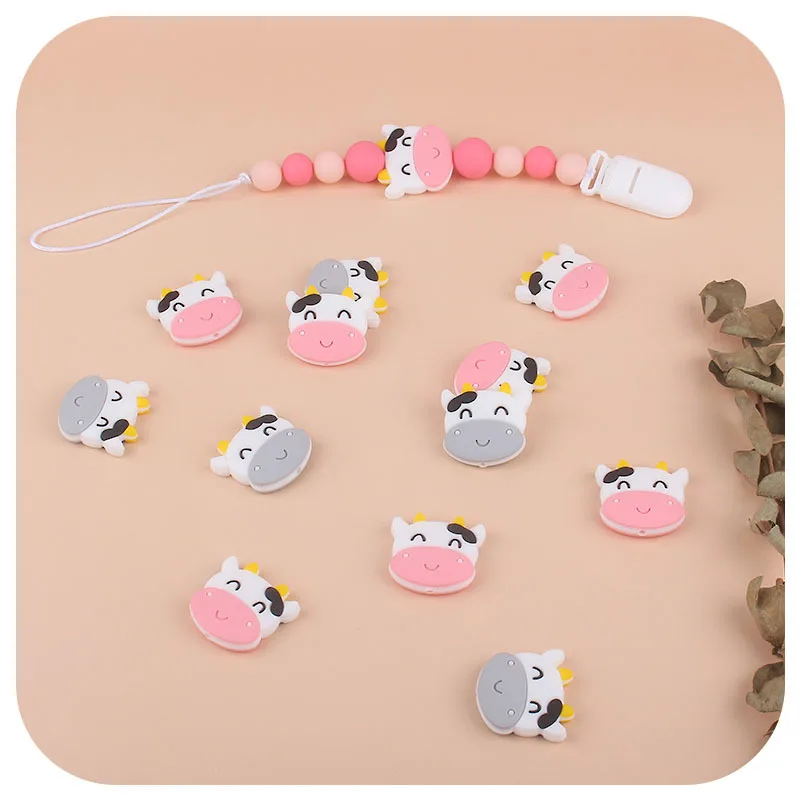 10 unids/lote Animal para fabricaci&oacute;n de joyas cuentas de silicona de grado de alimentos de beb&eacute;, granos DIY pulsera chupete dentici&oacute;n reci&eacute;n nacido accesorios Juguetes-2