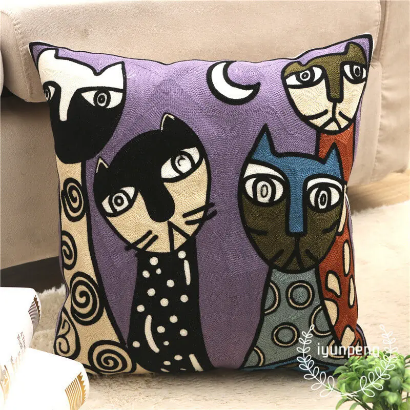 LeRadore Кот с рисунками из мультфильмов хлопковые чехлы на подушки с вышивкой 45 см* 45 см домашний Декор Подушка Чехол бросок