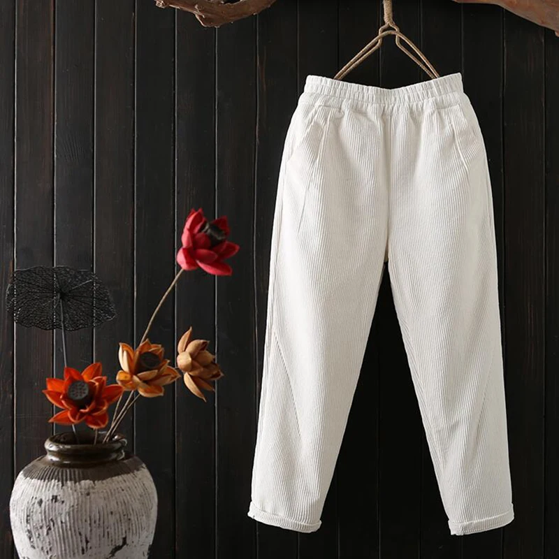 Брюки-султанки женские вельветовые с завышенной талией свободные черные штаны