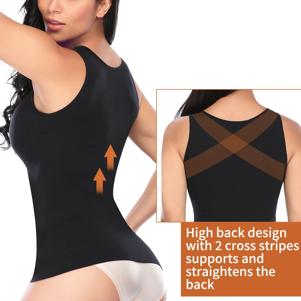 

Women Shapewear Tops Cami with Built-in Bra Tummy Control Tank Top Smoothing Camisole Removable Pads Slimming Body Shaper