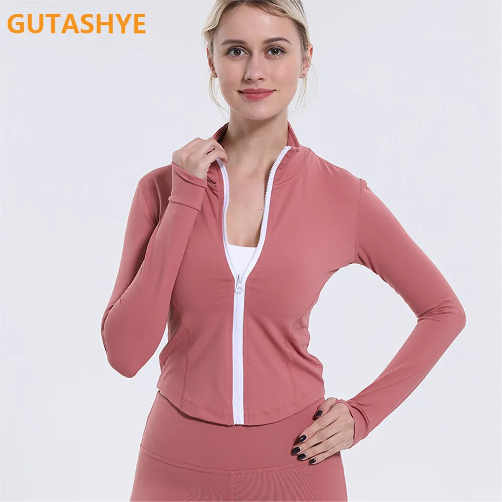 Осенняя спортивная куртка женская рубашка с длинным рукавом на молнии для