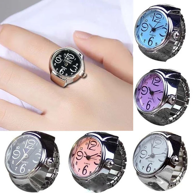 

Hot Sale Fashion Couple Watch Ring For Personality Men Women Finger Round Quartz Watch Jewelry Gifts Stainless Steel Ring