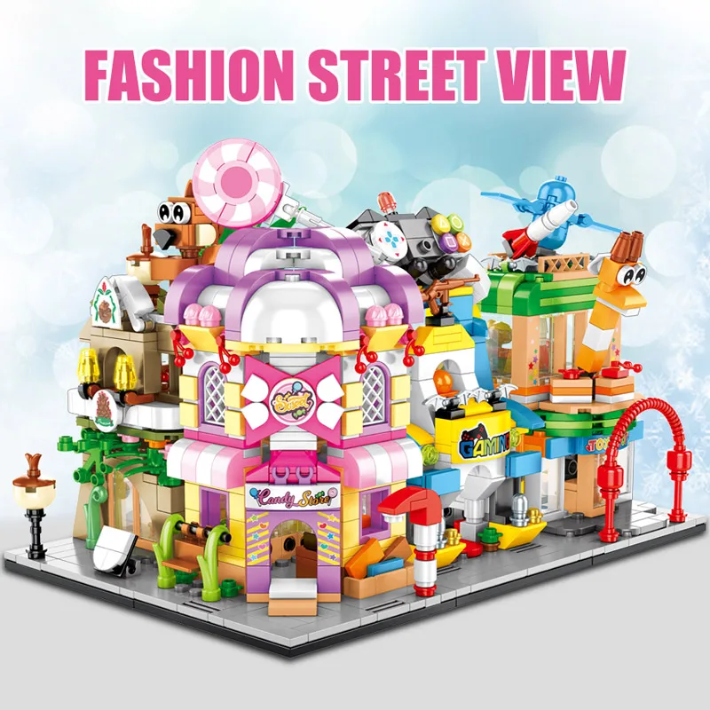 SEMBO City DIY Street View Candy House Game Machine Toy Store Building Blocks for Food Shop Restaurant Bricks Toys children | Игрушки и
