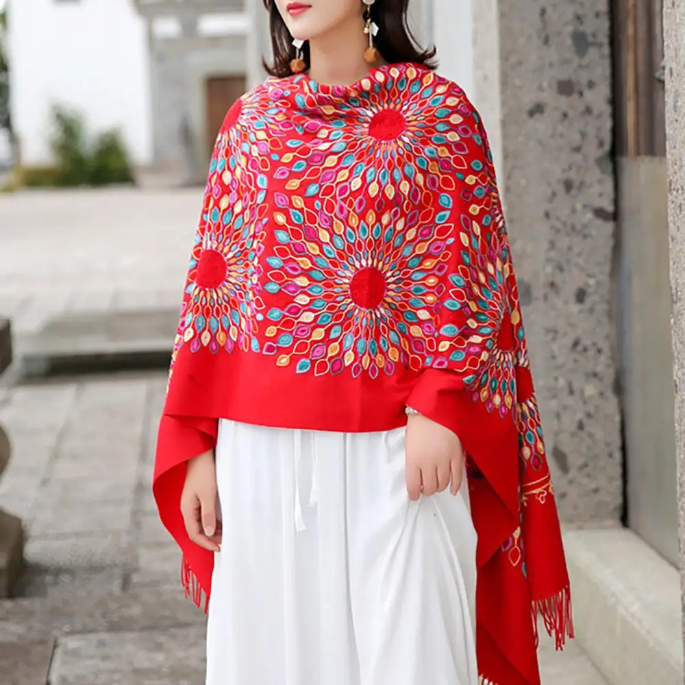 

200*68cm Women Russian Style Big Square Scarf Shawl Retro Fringed Cotton Print Scarves Hijab Wraps Ethnic Shawls Bandana