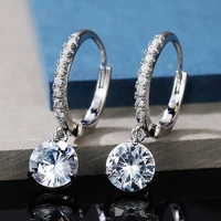 huitan luxury silver color bridal wedding drop earring dazzling round cz elegant accessories statement dangle earrings for women