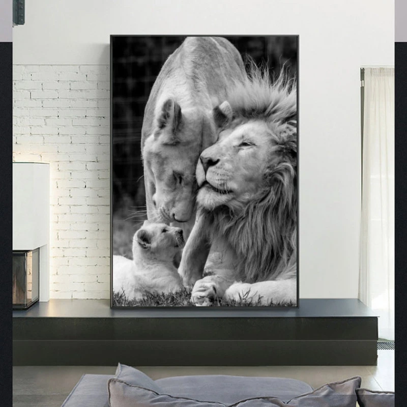 

Black And White Wild Lions Family Canvas Art Posters And Prints Lions Canvas Paintings On the Wall Art Pictures for Home Cuadro